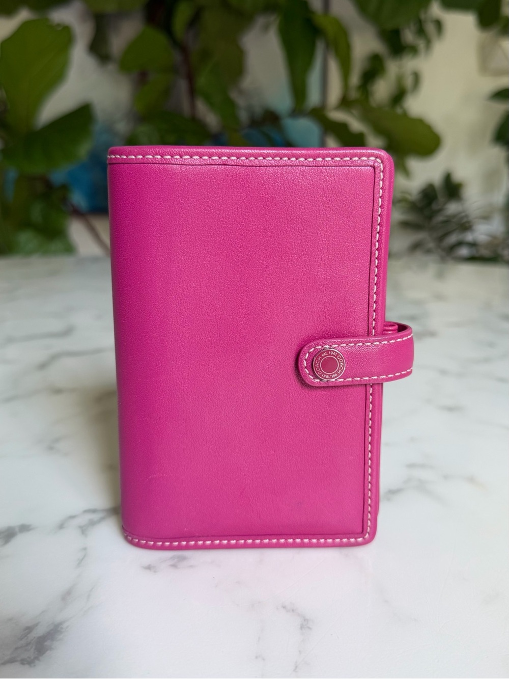 Coach Vintage Leather Mini Agenda Notebook Passport Cover Fuchsia Punch Pink Y2K